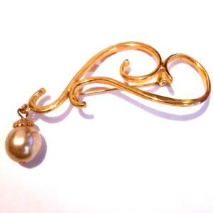 Vintage Gold Tone Freeform Pearl Drop Brooch